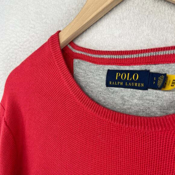 POLO RALPH LAUREN Sweater Mens S Mesh Knit Cotton Crewneck Pullover Jumper Red - Picture 7 of 16